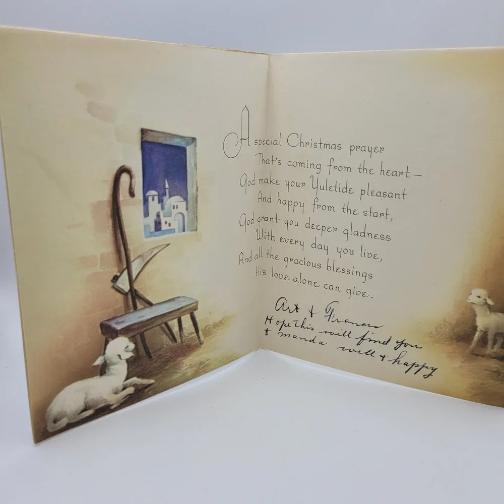 Vintage Mary Jesus Lambs Christmas Card‎ Unused Religious Art Frameworthy